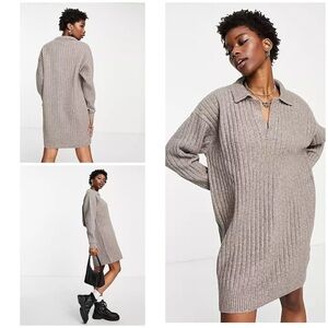 EUC  ASOS Weekday Husky Polyamide Knit Brown Melange Collar Mini Sweater Dress S